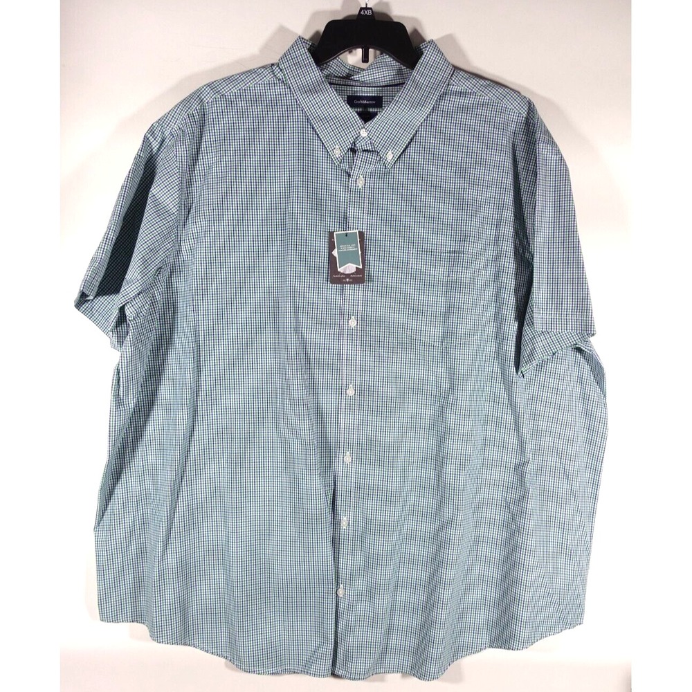 Croft Barrow Woven Shirt Men 4XB Big Tall Easy Care Resists Wrinkles Green Blue